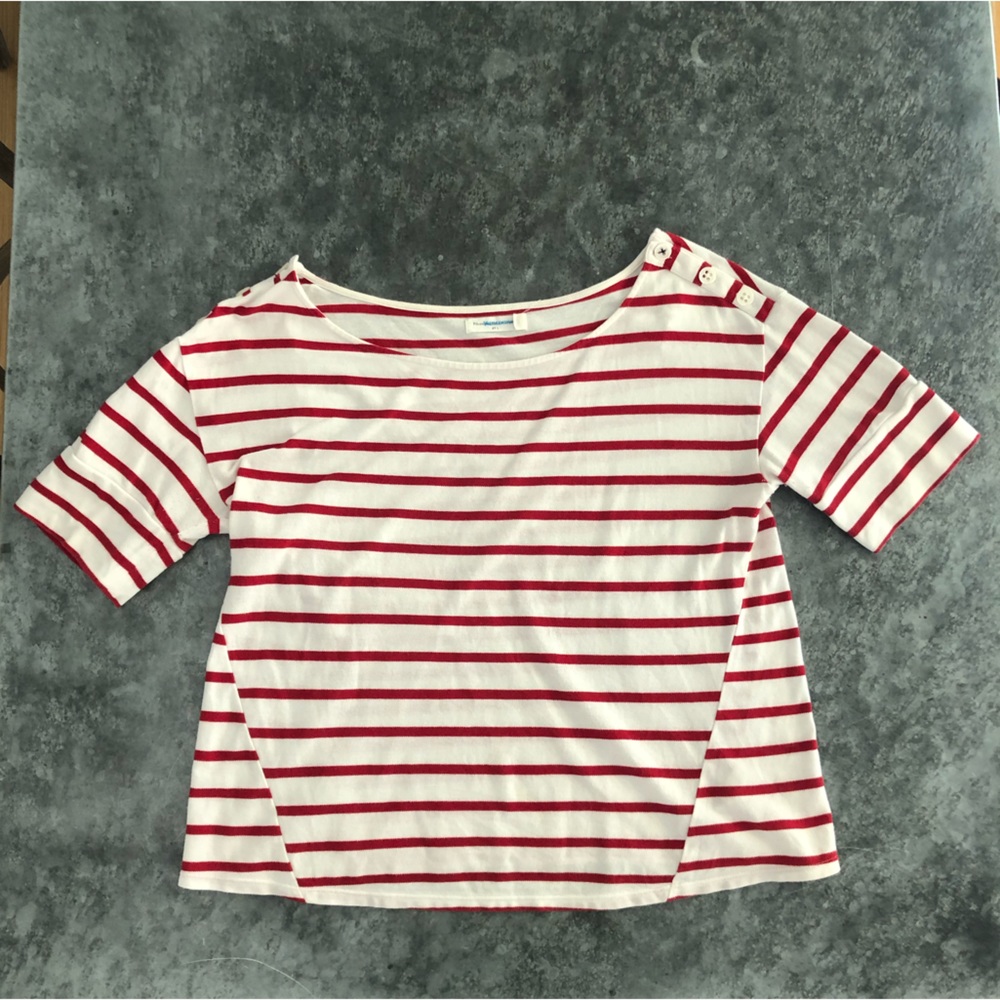 Anthropologie Pilcro red and white nautical striped shirt. Size Large.